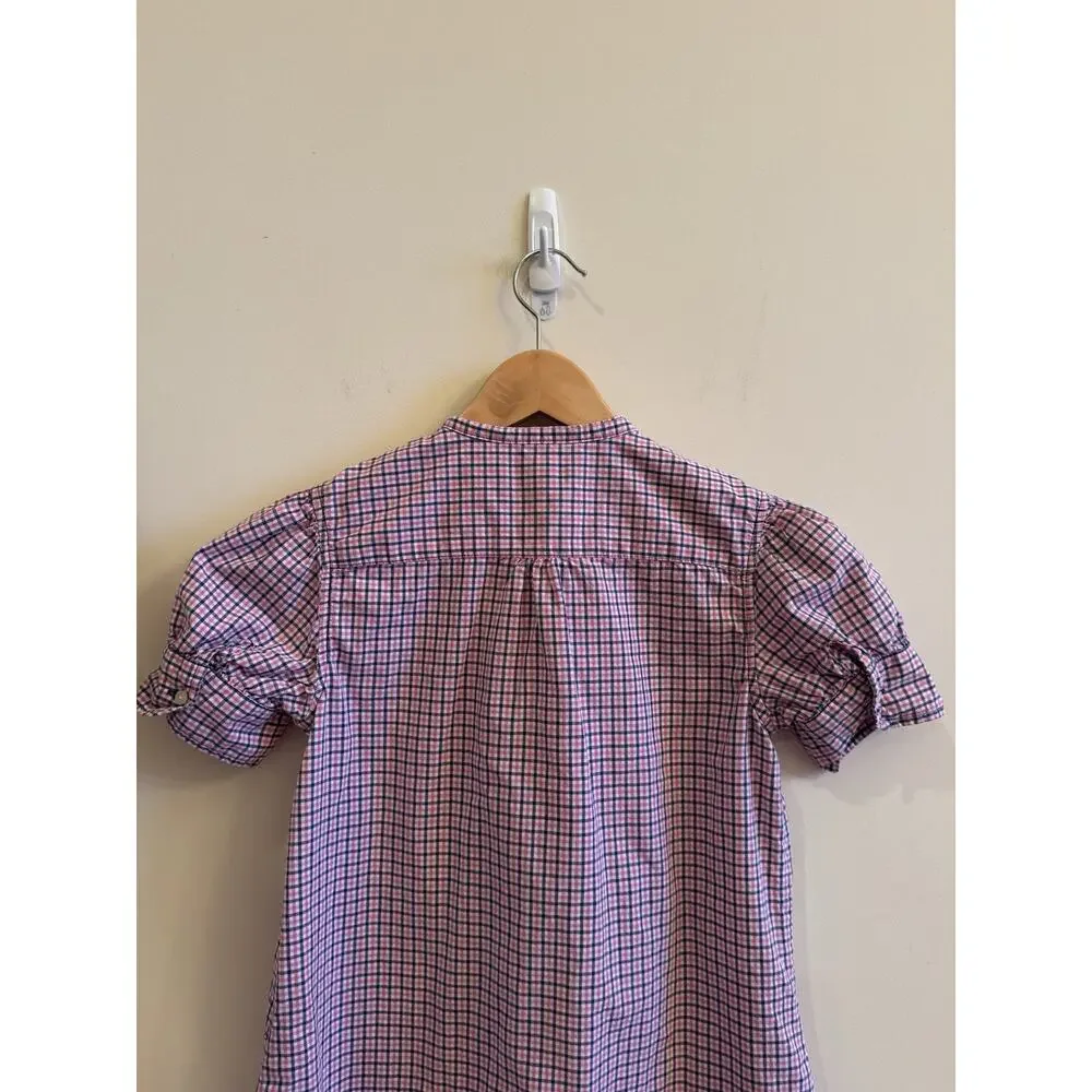 Ralph Lauren Girls 12 Ruffle Shirt Dress Pink Navy Polo Pony Plaid Puff Sleeves